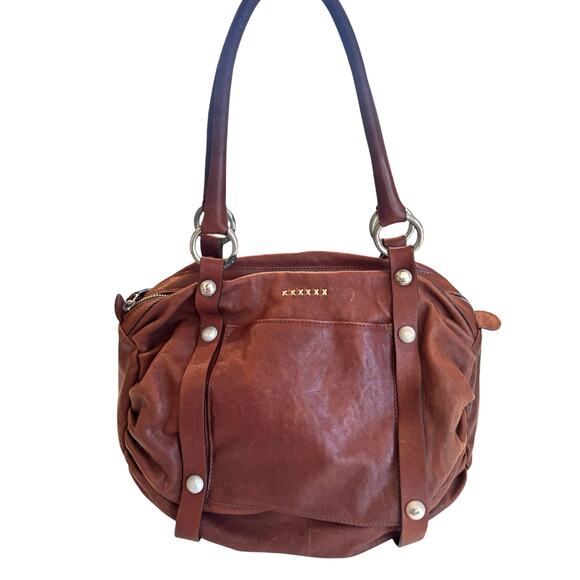 Sundance Genuine Leather Brown Tote Shoulder Satchel Hobo Handbag Boho Chic - Picture 8 of 12